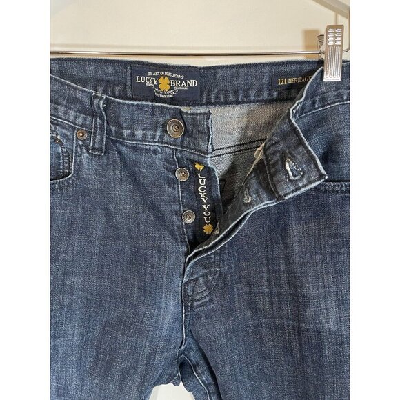 Lucky Brand 121 Jeans Mens 36x32 Heritage Slim Buttonfly Denim Dark Wash Blue - Picture 7 of 7